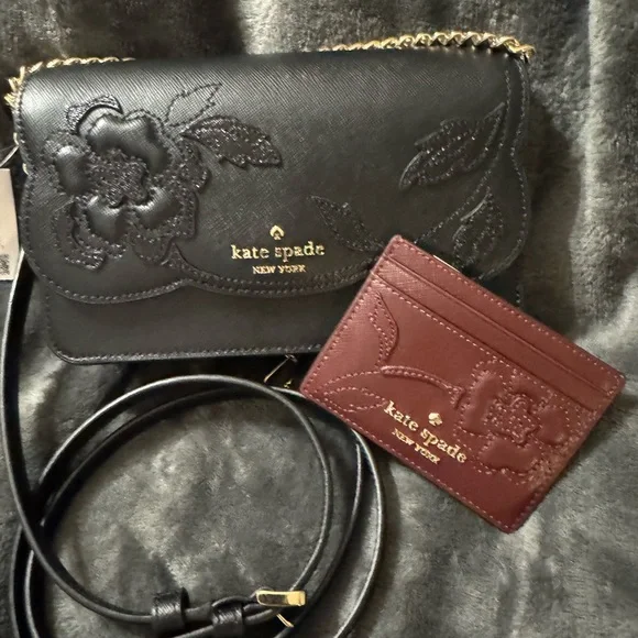 Kate Spade Black Floral Embossed Women's Bag - Picture 3 of 5